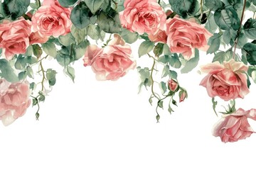 Wall Mural - Pink rose border painting pattern flower.