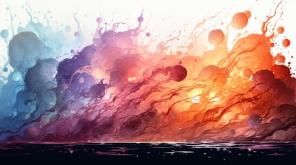 Wall Mural - The birth of the first supernova, shown as a brilliant explosion of light and color, with shockwaves and stellar material radiating outward. Flat color illustration cartoons character, full body,