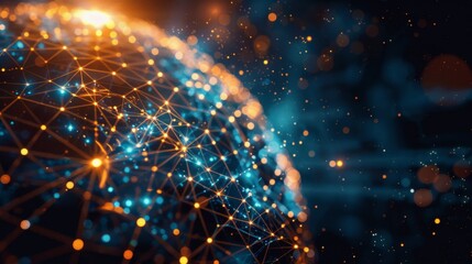Wall Mural - digital abstract image depicting a network of connections with glowing dots and lines on a dark back