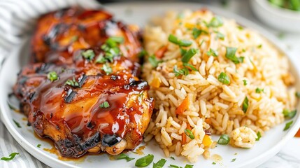 Wall Mural - Grilled Chicken with Rice and Green Onions