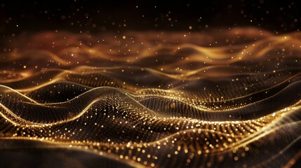 Wall Mural - this image captures a mesmerizing pattern of golden waves against a dark background, symbolizing tec