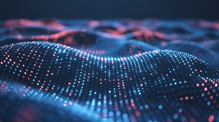 Wall Mural - a high-resolution image depicting waves of blue and red network lines and dots, suggesting digital c