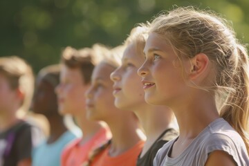 Wall Mural - Group of young people in sportswear looking at the camera in the park