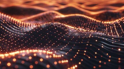 Wall Mural - a warm-toned image presenting a digital wave pattern in orange and gold, evocative of energy and dig