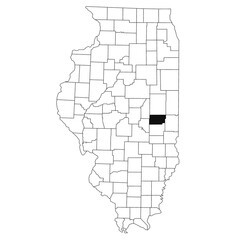 Map of Douglas County in Illinois state on white background. single County map highlighted by black colour on Illinois map. UNITED STATES, US