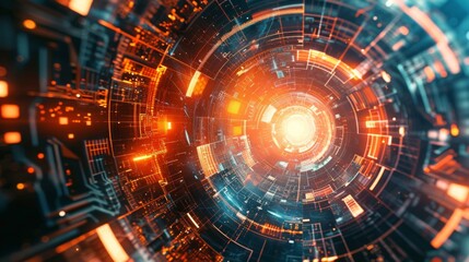 Wall Mural - captivating red and blue tones dominate this image of a futuristic technological tunnel, symbolizing