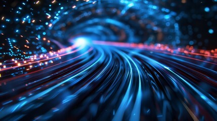 Wall Mural - dynamic abstract image of blue light streaks creating a tunnel vision impression, symbolizing speed 