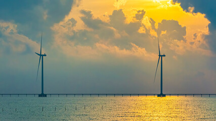 Wall Mural - landscape with turbine green energy electricity, windmill for electric power production, wind turbin