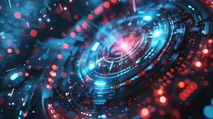 Wall Mural - a swirling blue and red digital vortex implies modern technology, connectivity, and the flow of info