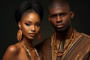 Wall Mural - African model couple necklace portrait jewelry.