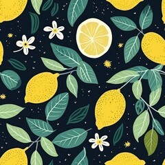 Wall Mural - Lemon pattern fruit plant.