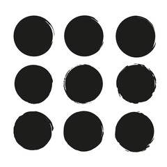 Wall Mural - Grunge circle icons. Hand drawn vector. Abstract black shapes. Rough border design.