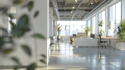 Blur focus of White open space office interior can be used as background