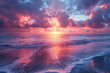 Wall Mural - Sunset at the beach with pink and blue clouds