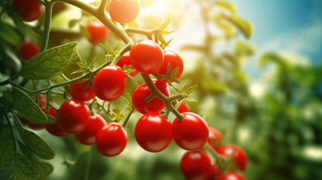 tomato plant with vibrant red fruit, 