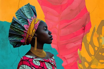 Wall Mural - Minimal Collage Retro dreamy of african portrait adult art.