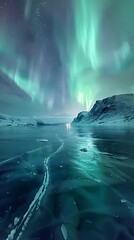Poster - Awe-inspiring Northern Lights display over a stunning frozen lake