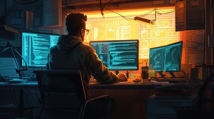 Wall Mural - attractive professional software developer coding program or engineering prompt. skilled programmer 
