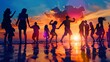 © NansiPhoto - Young people dancing, sea summer party siluette sunset, summer concept
