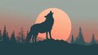 © Kanakorn - Wolf howling flat design side view forest theme cartoon drawing Splitcomplementary color scheme