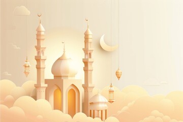 Wall Mural - Simple vector eid mubarak mosque architecture building.