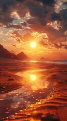 Wall Mural - Breathtaking desert landscape with a stunning and vibrant sunset view
