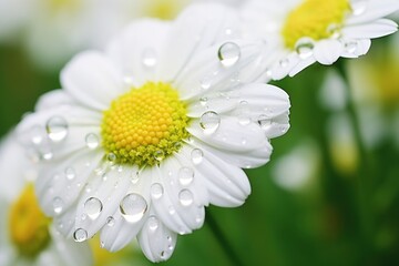 Sticker - Water droplet on feverfew flower nature outdoors.