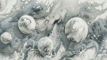 Wall Mural - Marble stone design on watercolor paper with gray ink texture resembling a bath bomb effect