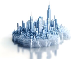 Ethereal Cityscape: Condensation-Formed Metropolis on a Pristine White Background