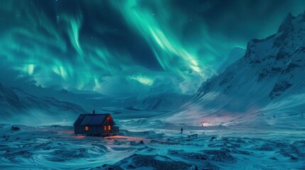 Poster - Cabin Under the Northern Lights.