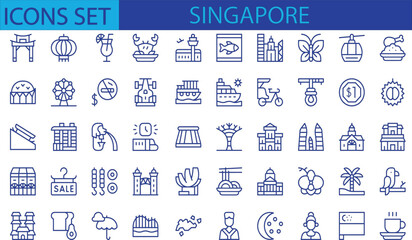 Set of Singapore icons. Thin linear style icons Pack. Vector Illustration