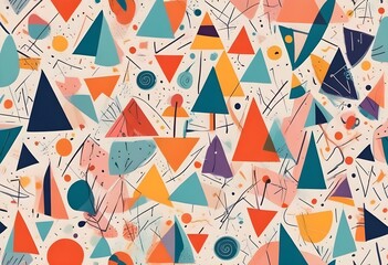 Wall Mural - Colorful abstract shapes and lines on a light background, creating a playful and whimsical pattern