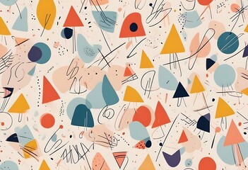 Wall Mural - Colorful abstract shapes and lines on a light background, creating a playful and whimsical pattern