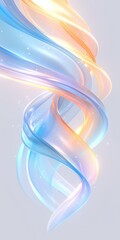 Wall Mural - Swirling, translucent ribbons of blue and orange intertwine gracefully against a soft gradient background. Sparkling light particles accentuate the flowing curves.