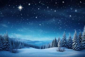 Wall Mural - A beautiful Merry Christmas scene landscape night snow