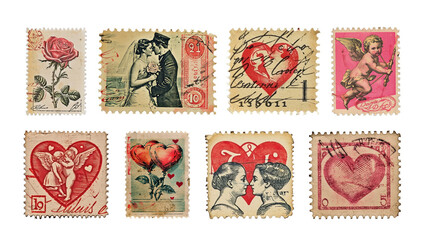 Canvas Print - vintage valentine stamp png cut out element set