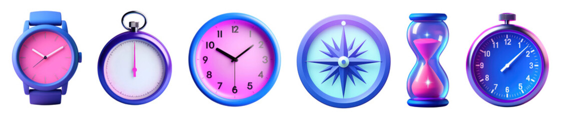Wall Mural - clock & compass png element set on transparent background