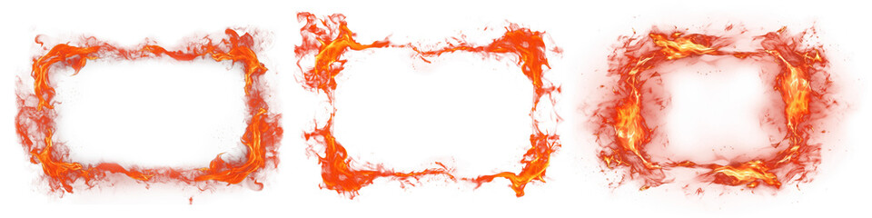 Wall Mural - Fire frame effect png element set on transparent background