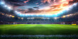 © sornram - Beautiful illuminated football stadium during evening with scenic sky, showcasing a professional sports arena ready for an exciting match.