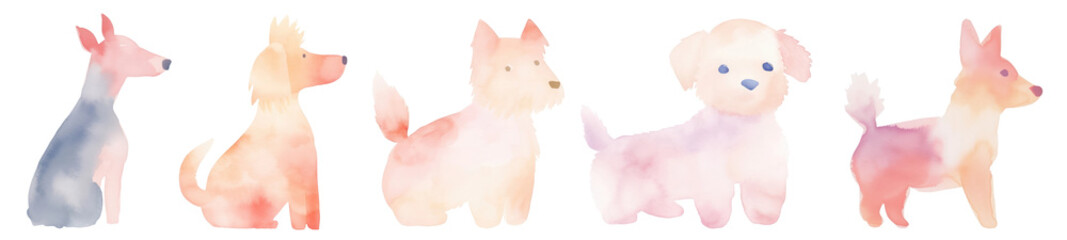 Wall Mural - Cute dog pastel watercolor png element set on transparent background