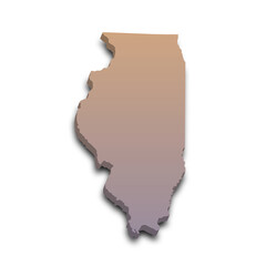 3d Map of Illinois state with color. United State of America, US, United State.