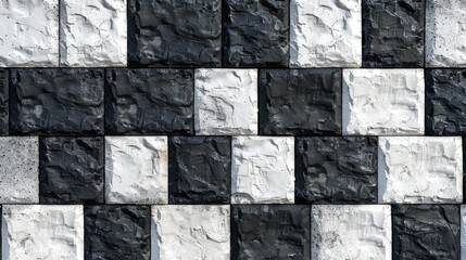 Wall Mural - Seamless Pattern of Raised Black and White Bricks