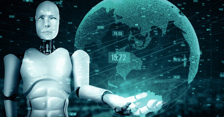 Wall Mural - mlp 3d illustration futuristic robot artificial intelligence huminoid ai data analytic technology de