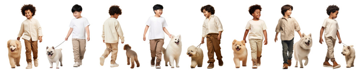 Canvas Print - Kids walking dogs png on transparent background