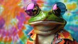 © admin_design - A cool frog wearing sunglasses and a Hawaiian shirt against a tie-dye background.
