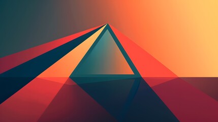 Wall Mural - A colorful triangle is shown in the center of the image. The triangle is surrounded by a blue and red background. The image has a vibrant and dynamic feel to it, with the colors