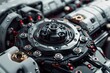 © lertsakwiman - Bold Metallic Mechanical Device with Sleek Engineered Components on Vibrant Minimalist Background