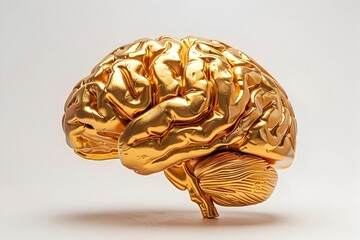 Poster - Captivating Golden Sculpture of the Human Brain Showcases Anatomical Precision and Masterful Lighting