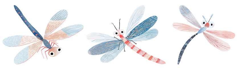 Sticker - watercolor of dragonfly animal set