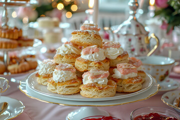 Wall Mural -  Buttery Scones with clotted cream and jam